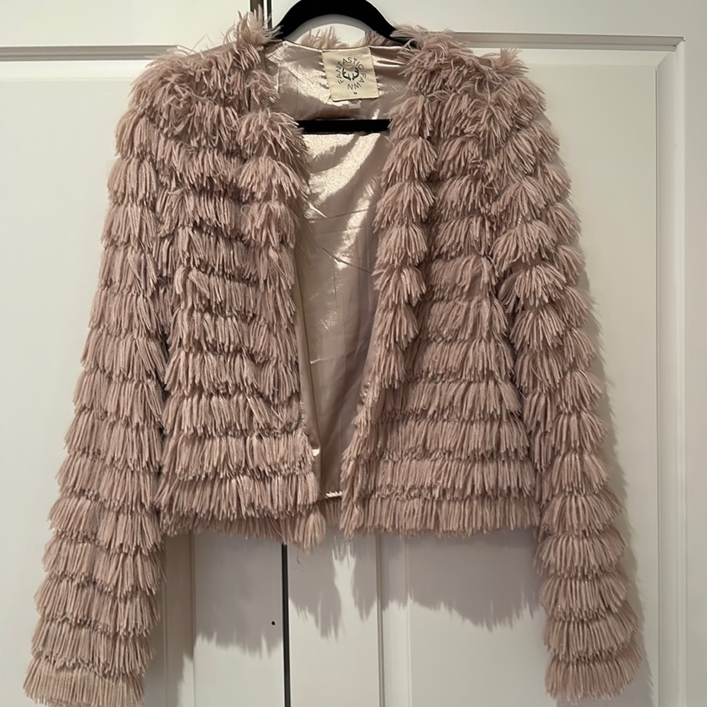 Fantastic Fawn faux fur jacket in blush pink